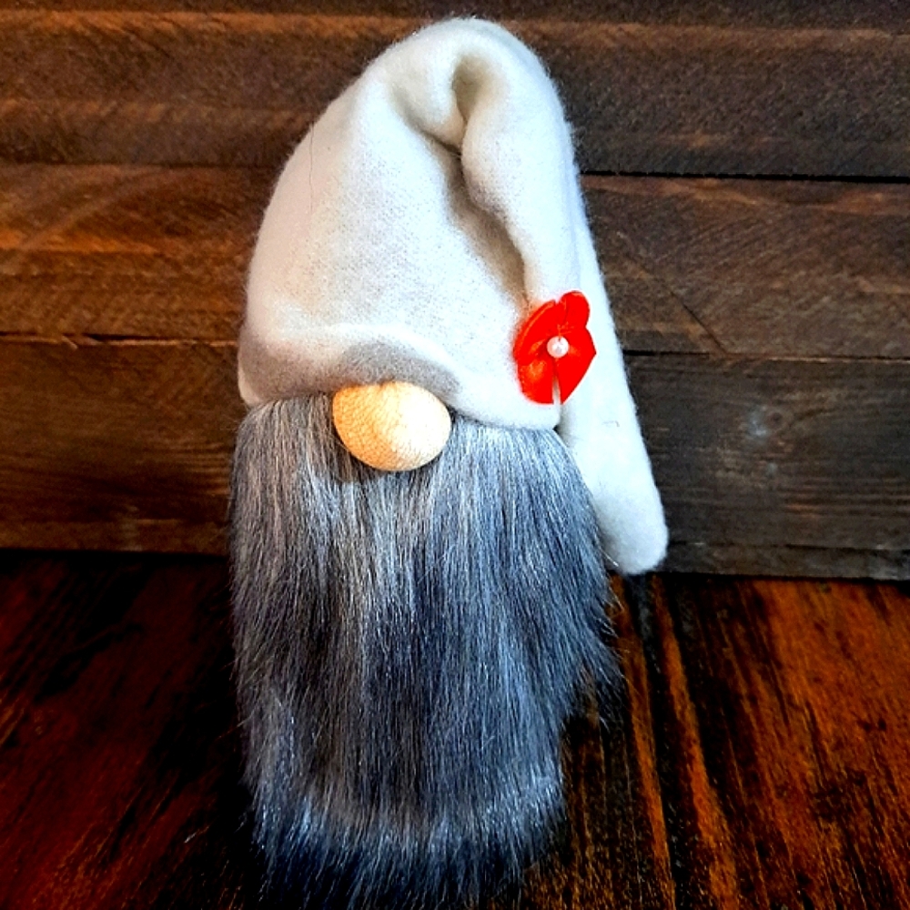 Cream Gnome Dog Print with Red Flower